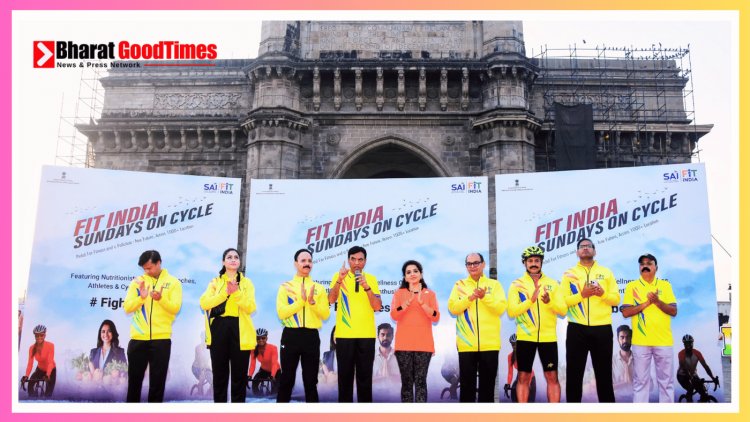 Union Sports Minister Leads ‘Fit India Sundays’ Cycling Event from Mumbai’s Gateway of India